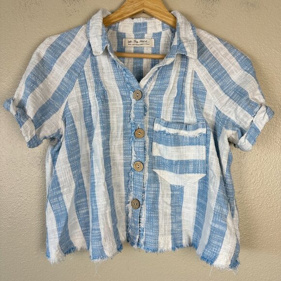 Free People We the Free Women's Top Cropped Stripes Blue White Small - Picture 3 of 5